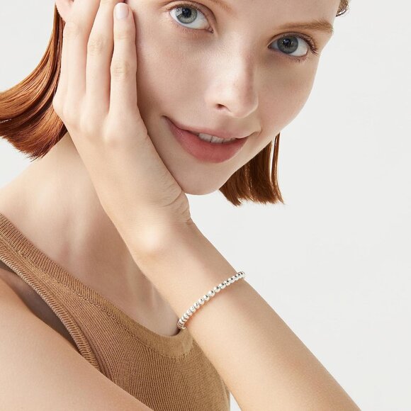 925 Sterling Silver Italian Handmade 4mm Bead Ball Strand Chain Bracelet for Wom - Picture 4 of 6